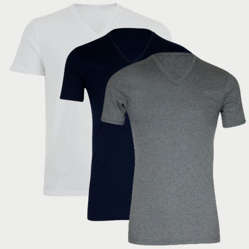 Lot-3-T-shirt-3-couleurs-ML-COL-V-100%-COTON